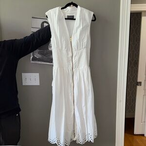 White Sleeveless Eyelet Midi Dress with Front Zip